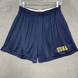 VTG USNA US Naval Academy Shorts Men's Sz S Blue Mesh Elastic Waist Made in USA